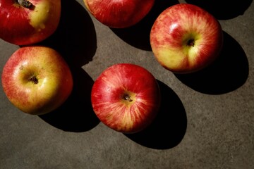 Fresh red apples. Delicious and juicy apples from the garden. Vegan vitamin nutrition concept.