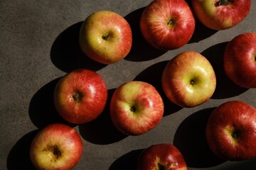 Fresh red apples. Delicious and juicy apples from the garden. Vegan vitamin nutrition concept.