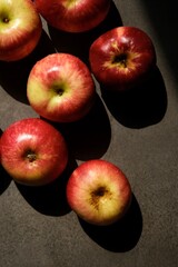 Fresh red apples. Delicious and juicy apples from the garden. Vegan vitamin nutrition concept.