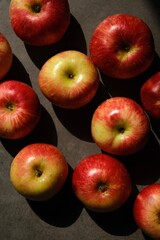 Fresh red apples. Delicious and juicy apples from the garden. Vegan vitamin nutrition concept.