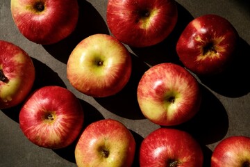 Fresh red apples. Delicious and juicy apples from the garden. Vegan vitamin nutrition concept.