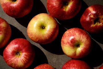 Fresh red apples. Delicious and juicy apples from the garden. Vegan vitamin nutrition concept.