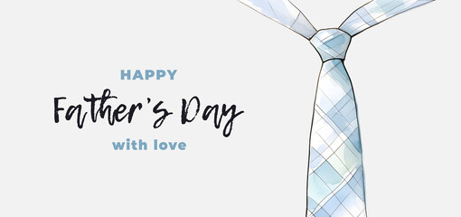 Happy Father’s Day watercolor template in blue tones with plaid men's tie and typography. Design for the banners, posters, cards, brochures, web, flyers, and social media. Generative AI.
