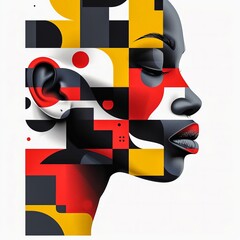 bstract Layered Profile of Woman with Colorblock Design in Modern Art