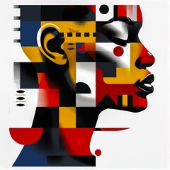 bstract Layered Profile of Woman with Colorblock Design in Modern Art