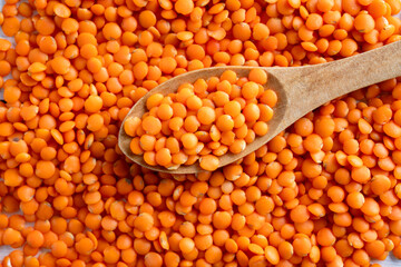 Uncooked red lentils. Red lentils background