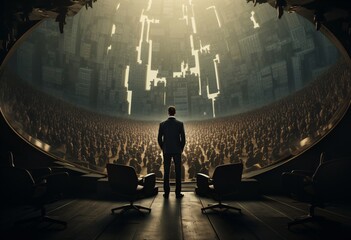a man standing in front of a large crowd - Powered by Adobe