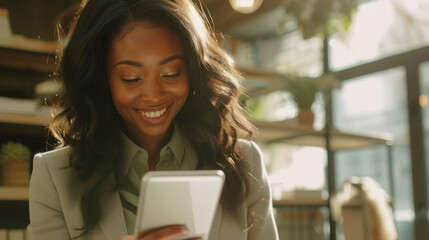 Fototapeta premium A confident businesswoman using a tablet in a modern office environment.