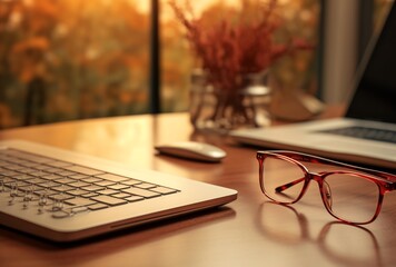 a pair of glasses on a laptop - Powered by Adobe