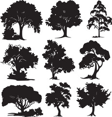 Set Trees. Hand drawn vector illustration	