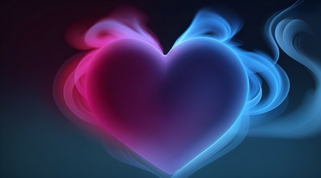 A stunning blue and red heart set against a black background, with a smoky heart-shaped backdrop.