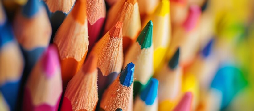 Vibrant Closeup of Colorful Pencils Adorning a Wall