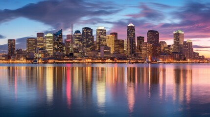Naklejka premium A radiant city skyline at twilight