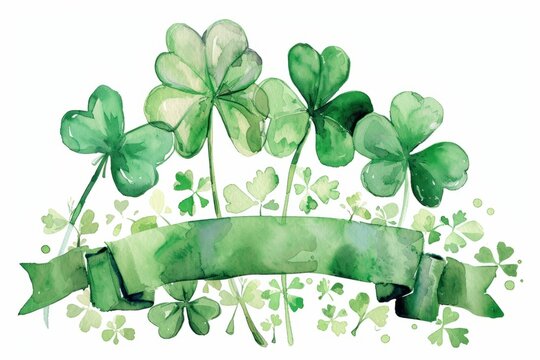 Watercolor green clover on a white background with copyspace for Saint Patrick's day celebration