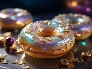 Extremely delicate iridescent donut made of glass