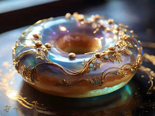 Extremely delicate iridescent donut made of glass