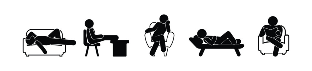 people sitting on a chair, man resting, human silhouette icon set, rest room sign