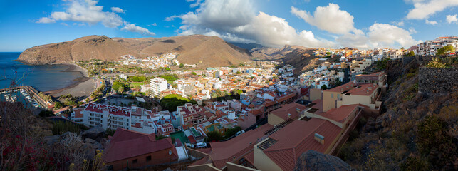 Naklejka premium Panorama of the city of San Sebastian de la Gomera on the island of La Gomera. Spain