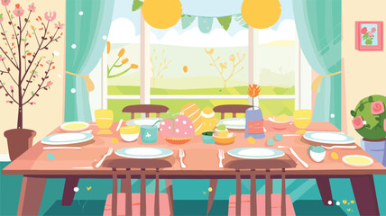 Easter dinner table setting 2D vector web