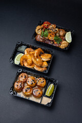 Delicious fried seafood.  Delivery. close up  