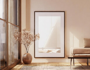 modern living room with mockup frame, 3d renderer, 