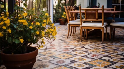 Fototapeta na wymiar Decorative tiles on a charming patio