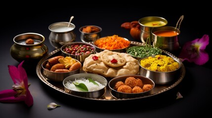 Fototapeta na wymiar Diwali thali with traditional offerings
