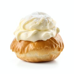 a vanilla soes cakes sus vla a traditional french choux dough filled with custard, studio light , isolated on white background