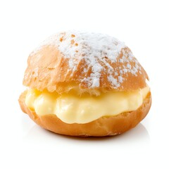 a vanilla soes cakes sus vla a traditional french choux dough filled with custard, studio light , isolated on white background