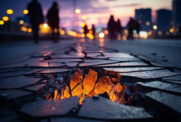 a cracked pavement with a hole in it - Powered by Adobe