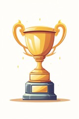 a simple vector cartoon of a trophy, with a plaque, flat, white background
