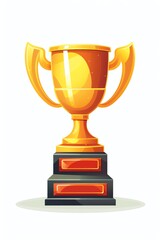a simple vector cartoon of a trophy, with a plaque, flat, white background