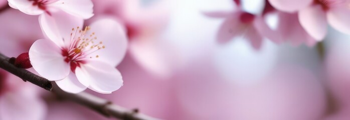 Obraz premium Cherry blossom flower blooming. Pink sakura flower background. Pink cherry blossom, isolated Sakura tree branch. For card, banner, invitation, social media post, poster, mobile apps, advertising.