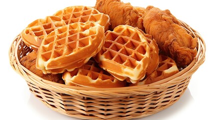 Delicious Harmony: A Culinary Masterpiece of Chicken and Waffles Dancing in a Basket