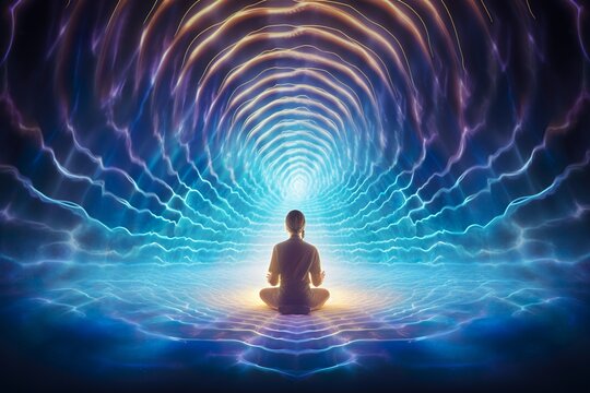 photo of a woman meditating, psychic waves
