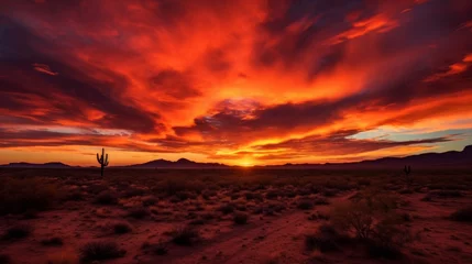 Foto op Plexiglas The fiery hues of a desert sunset © Cloudyew