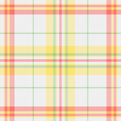 Summer pattern plaid fabric, woven vector check tartan. Picnic background textile seamless texture in white and red colors.