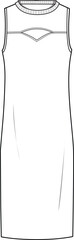 Women's Cut-out Knit Dresses. Technical fashion illustration. Front, white color. Women's CAD mock-up.