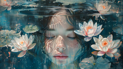 girl dreaming of water lilies