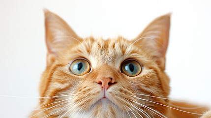 Portrait of a red kitten with big eyes on a white background