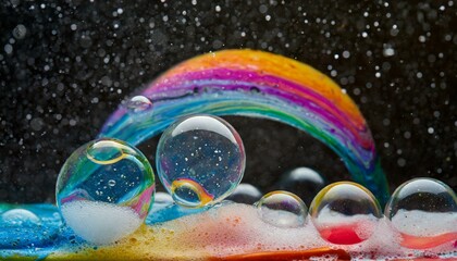 A rainbow inside a soap bubble. A minimalistic picture in pastel colors