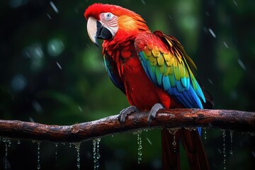 beautiful macaw parrot bird in rain forest wildlife wallpaper concept