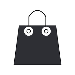 Black isolated icon of shopping bag on white background. Silhouette of package. Vector illustration. Eps file 263.