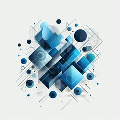 Abstract background with arrows, circles and geometric shapes, vibrant colors, blue background
