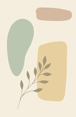 Mimimalism color shapes leaves palm jungle botanical branch vector poster template ecological beige