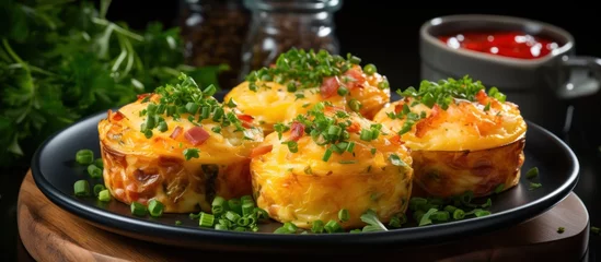 Fotobehang Delicious egg muffins with ham, cheese © hazia