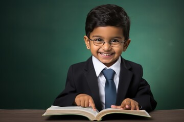 Adorable Indian Toddler: Smiling with Glasses and a Love for Reading generative ai