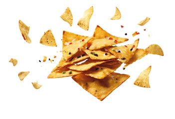 Flying mexican nachos chips isolated on white background - obrazy, fototapety, plakaty