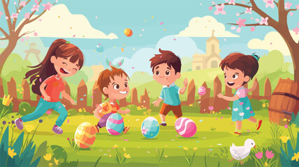 Obraz na płótnie Canvas Easter egg hunting 2D vector web banner post.