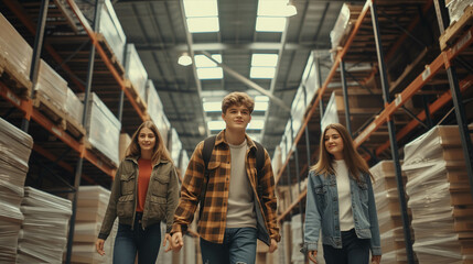 Caucasian team Confident working at the warehouse.